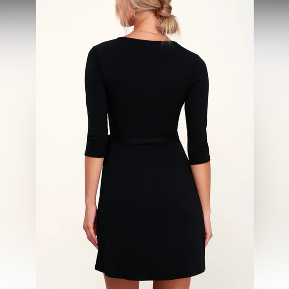 Lulu’s All At Once Black Three-Quarter Sleeve Wrap Mini Dress Large - Picture 11 of 11